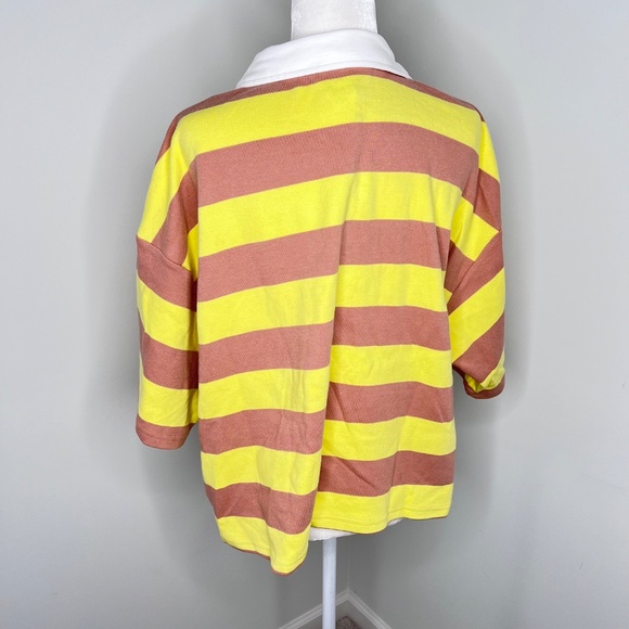 NWT Tuckernuck Wesley Rugby Collared ShirtTan Lemon Striped XXL - Picture 4 of 8